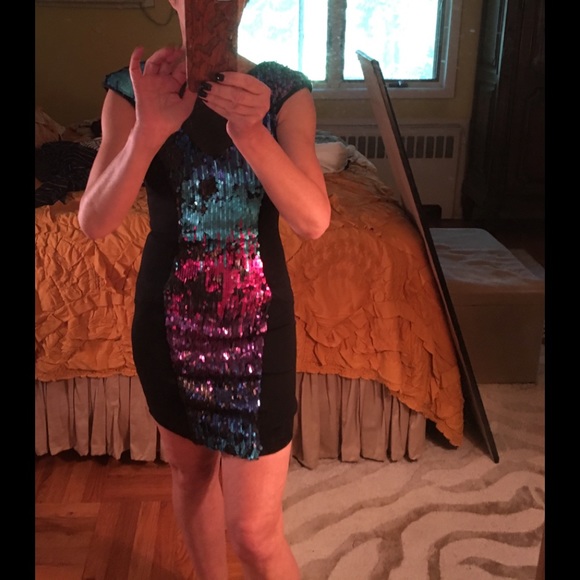 Angel Biba Black multi color sequined party dress - Picture 3 of 4